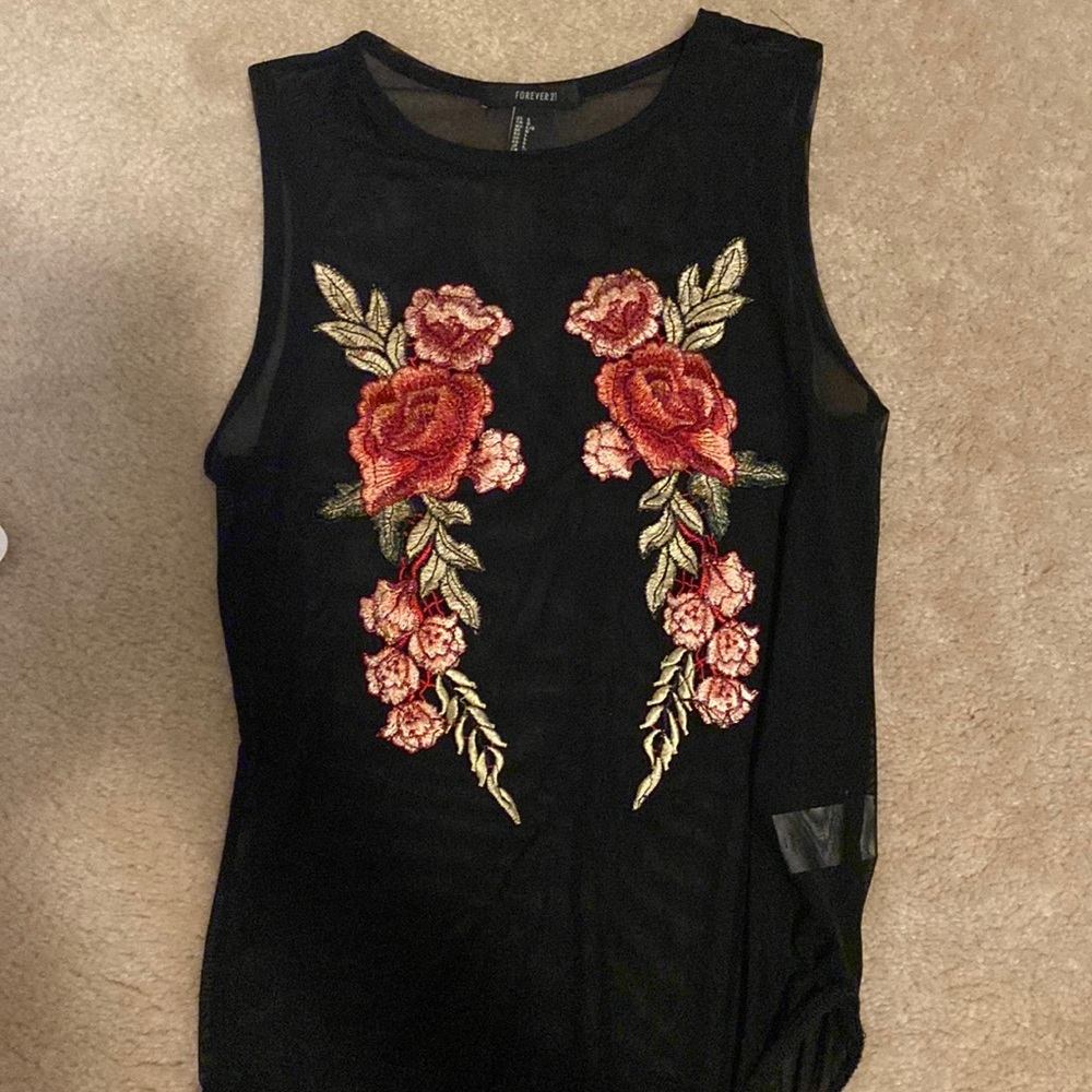 Sheer bodysuit with rose stitching